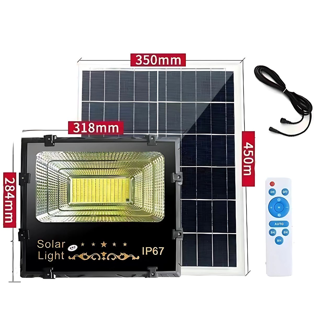 Reflector LED con Panel Solar con Alcance de 400m². Luz LED IP67 para Exteriores. Duración de 15-28 horas.