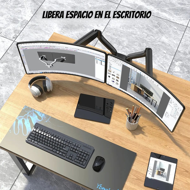 Soporte de Monitor Doble. Brazo Ergonómico para Pantallas de hasta 27” con Montaje de Escritorio. Ideal para Oficina y Gaming.