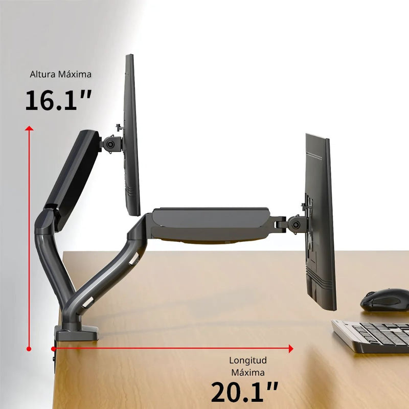Soporte de Monitor Doble. Brazo Ergonómico para Pantallas de hasta 27” con Montaje de Escritorio. Ideal para Oficina y Gaming.