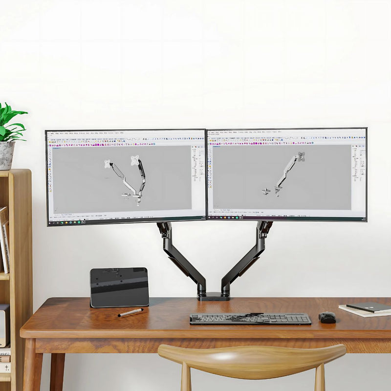Soporte de Monitor Doble. Brazo Ergonómico para Pantallas de hasta 27” con Montaje de Escritorio. Ideal para Oficina y Gaming.