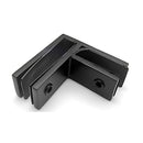 Abrazadera Doble en Ángulo de 90° para Vidrio. Acero Inoxidable 304 Negro Reforzado. Para Vidrios de 10 a 13.5 mm. Conector Esquinero.