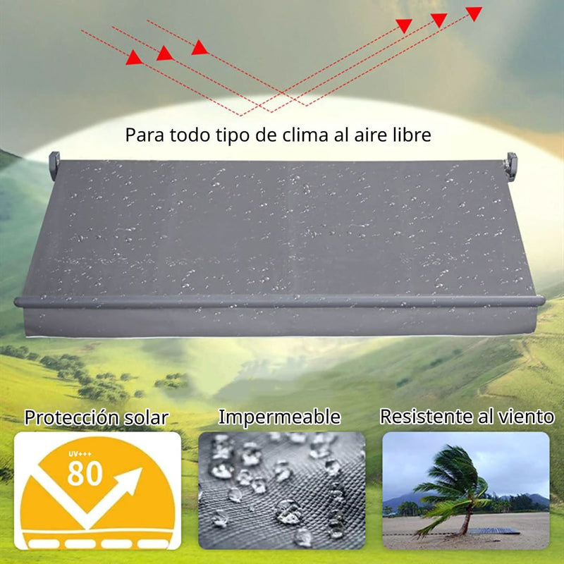 Toldo Retráctil Manual 5 x 3.5M. Tolda Gazebo Color Gris. Carpa Impermeable con Protección UV y Brazo de Aluminio Reforzado.