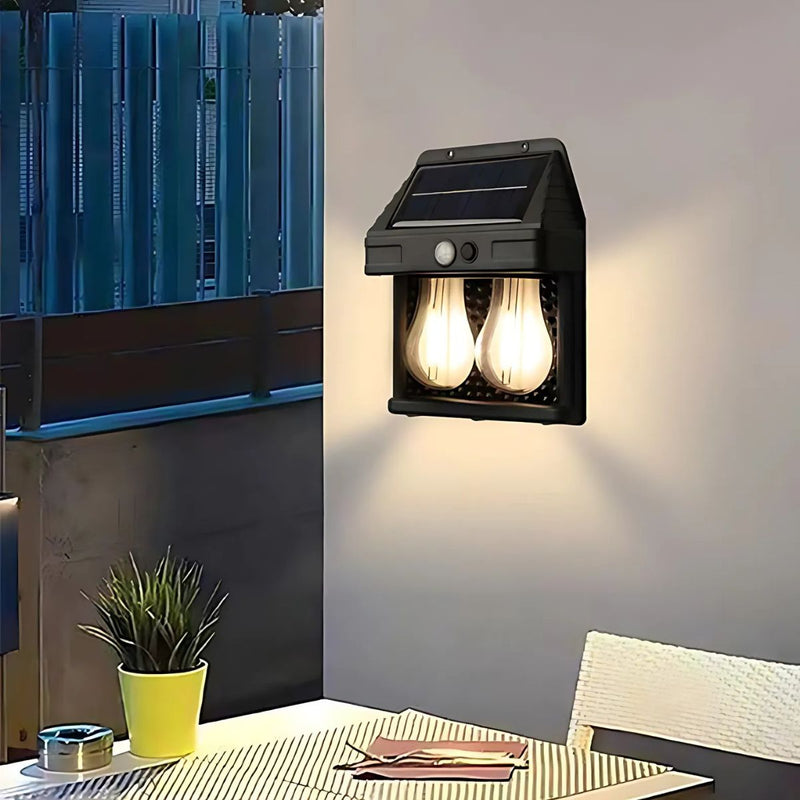 Lámpara LED de Pared de 2 Bombillos con Panel Solar. Luz LED con Sensor de Movimiento. Luces de 5.5V 2W con Duración de Hasta 10 Horas.