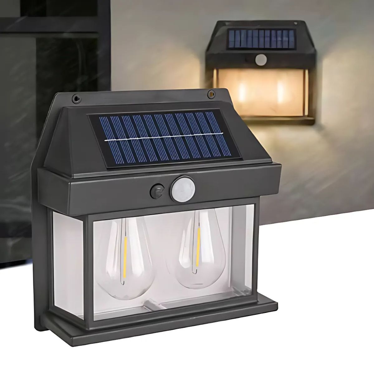 Lámpara LED de Pared de 2 Bombillos con Panel Solar. Luz LED con Sensor de Movimiento. Luces de 5.5V 2W con Duración de Hasta 10 Horas.