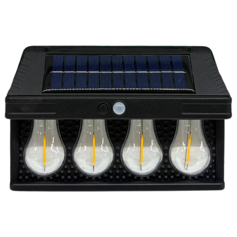 Lámpara LED de Pared de 4 Bombillos con Panel Solar. Luz LED con Sensor de Movimiento. Luces de 5.5V 4W con Duración de Hasta 10 Horas.