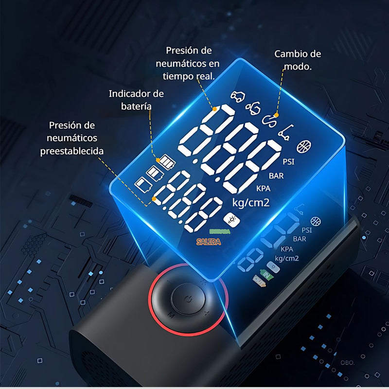 Inflador De Llantas Digital Portátil. 2000Mah. Compresor De Neumáticos 5V Con Luz LED Integrada.