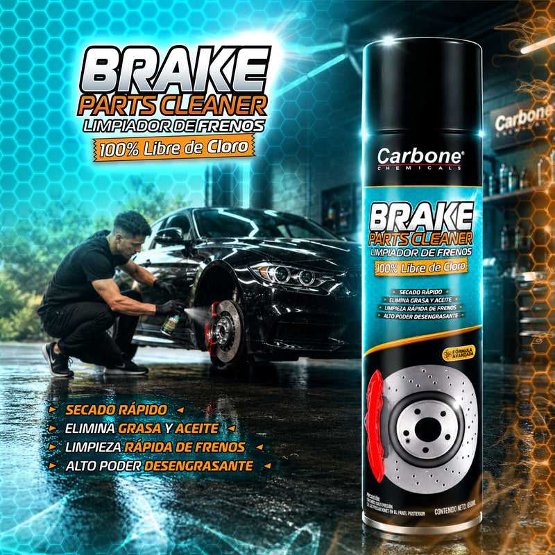 Limpiador de Frenos en Spray 650ml Secado Rápido Sin Cloro. Desengrasante Potente para Discos y Sistema de Frenado Automotriz