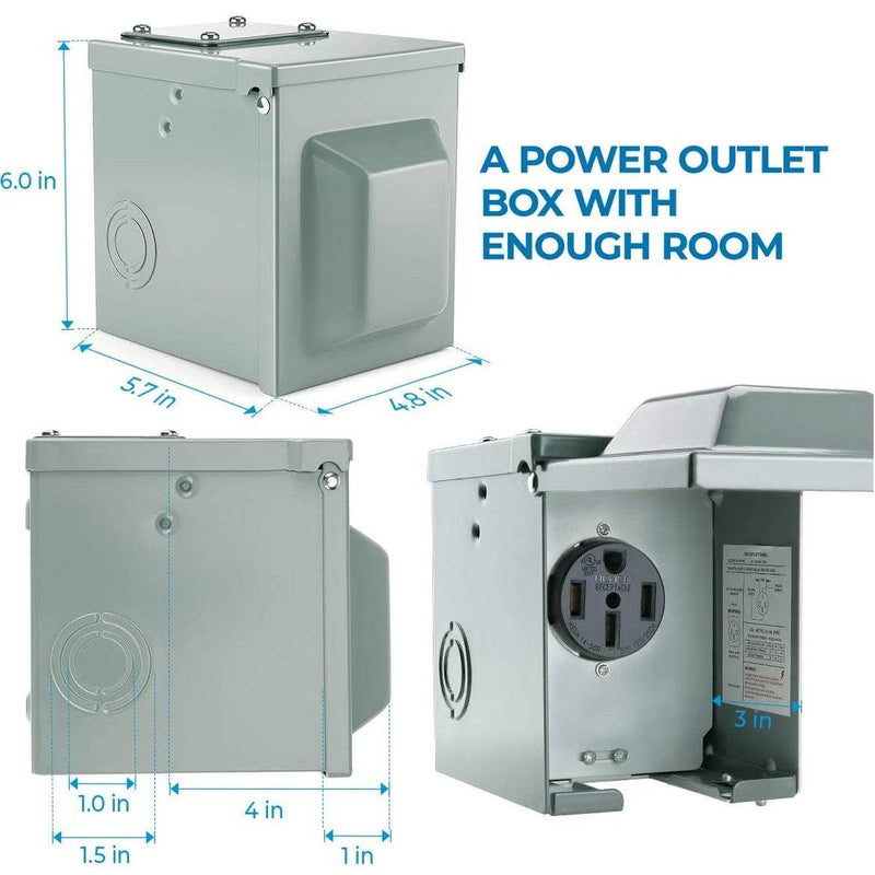 Caja Tomacorriente NEMA 14-50P 50 Amperios, 125/250V, Con Tapa Para Exteriores Para Autos Eléctricos