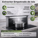 Extractor de grasa empotrable de isla de 88 cm. Color inox con panel de vidrio templado negro. Modelo Arco Isla 90 Drija