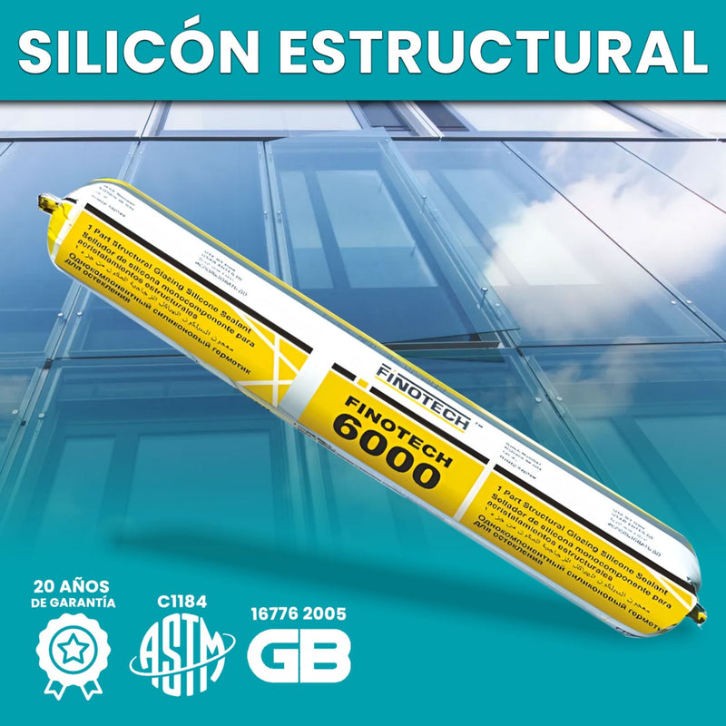 Silicon estructural vidrio aluminio FINOTECH 6000. Salchicha 590 ml silicona negra ( 1 SALCHICHA) 20 AÑOS DE GARANTIA