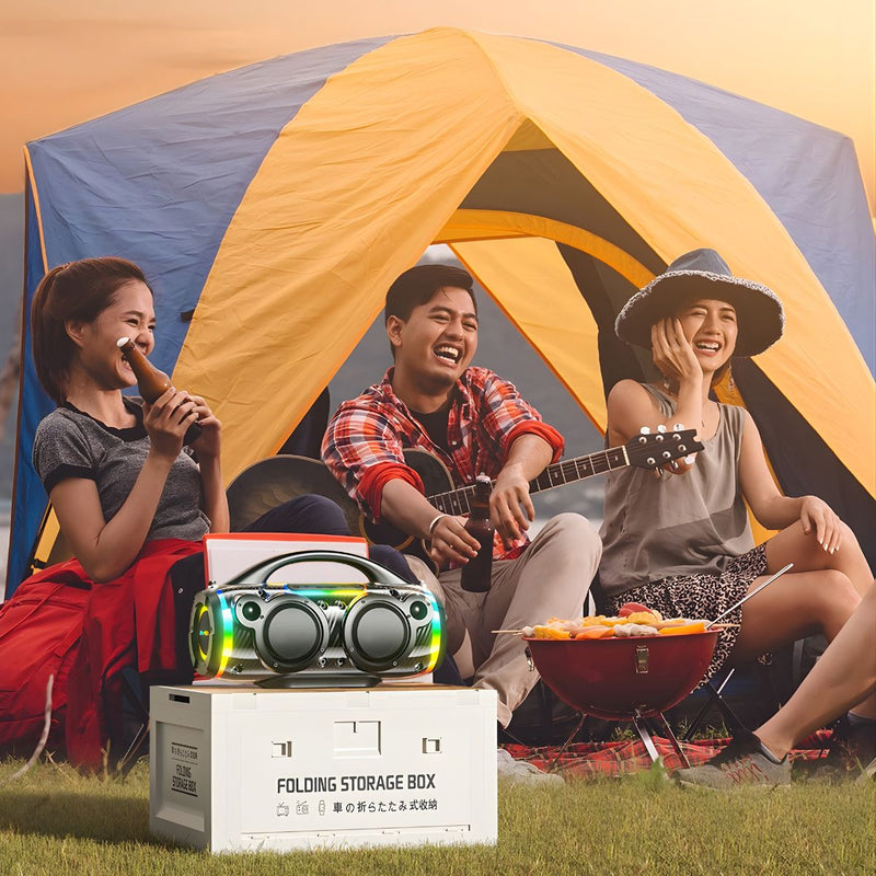 Bocina Bluetooth 5.3 Portátil de 60W RMS. Speaker parlante Inalámbrico con Luces LED RGB. Altavoz Recargable de Alta Potencia.