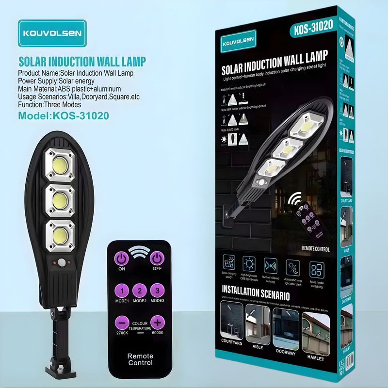 Lámpara Solar LED Para Exterior Con Sensor De Movimiento. Foco De Pared Con Luz Cálida Y Fría, Control Remoto Y Panel Solar.