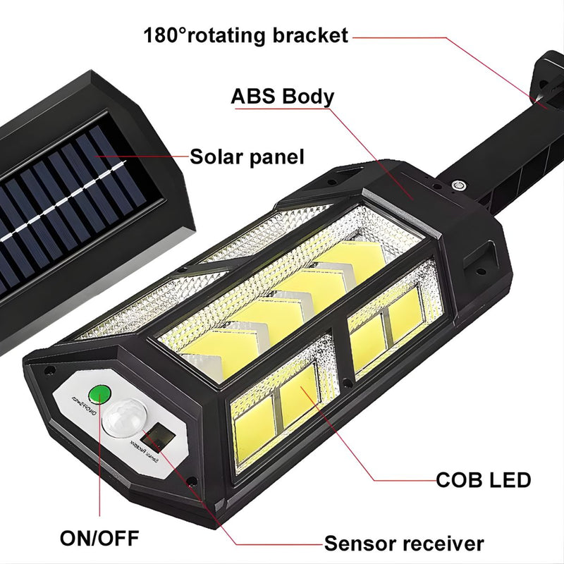 Lámpara Solar LED Para Exterior Con Sensor De Movimiento. Foco De Pared Con Control Remoto Y Panel Solar IP67. Luz Cálida Y Fría.