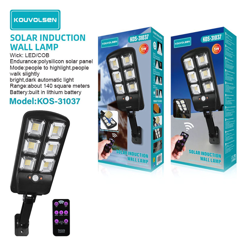 Lámpara Solar LED de Pared con Sensor de Movimiento y Control Remoto. 3 Modos de Iluminación. Luz Exterior.