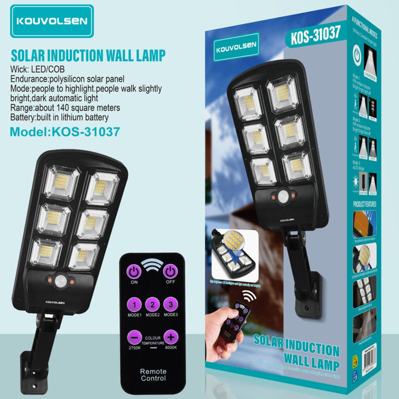 Lámpara Solar LED de Pared con Sensor de Movimiento y Control Remoto. 3 Modos de Iluminación. Luz Exterior.