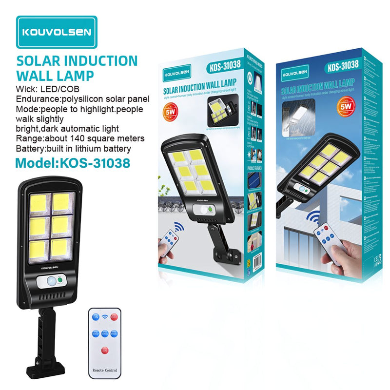 Lámpara Solar LED de Pared con Sensor de Movimiento y Control Remoto. 3 modos de Iluminación. Foco Luz Exterior Impermeable.
