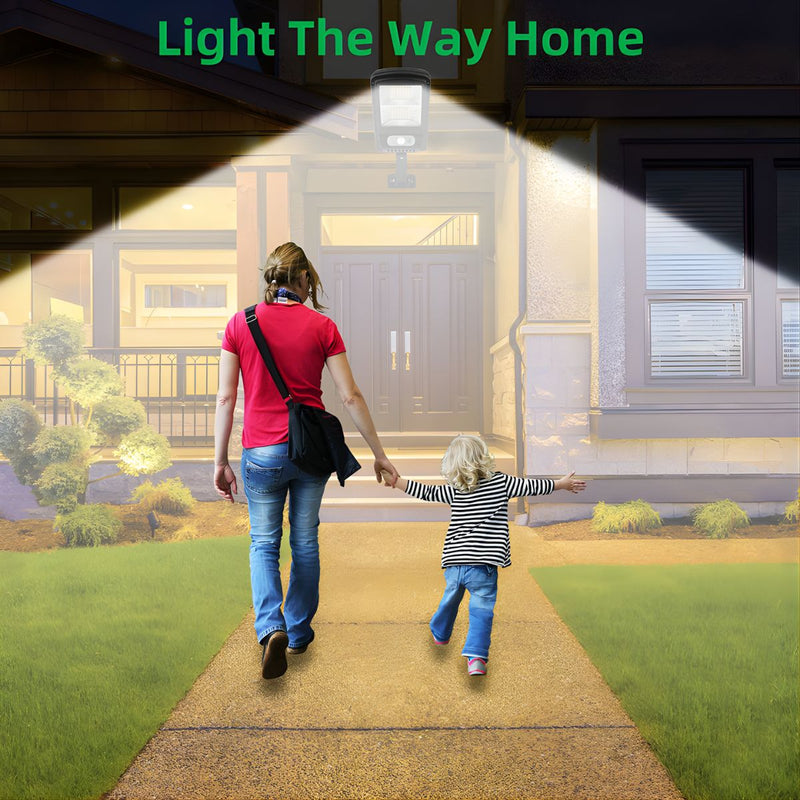 Lámpara Solar LED de Pared con Sensor de Movimiento y Control Remoto. 3 modos de Iluminación. Foco Luz Exterior Impermeable.