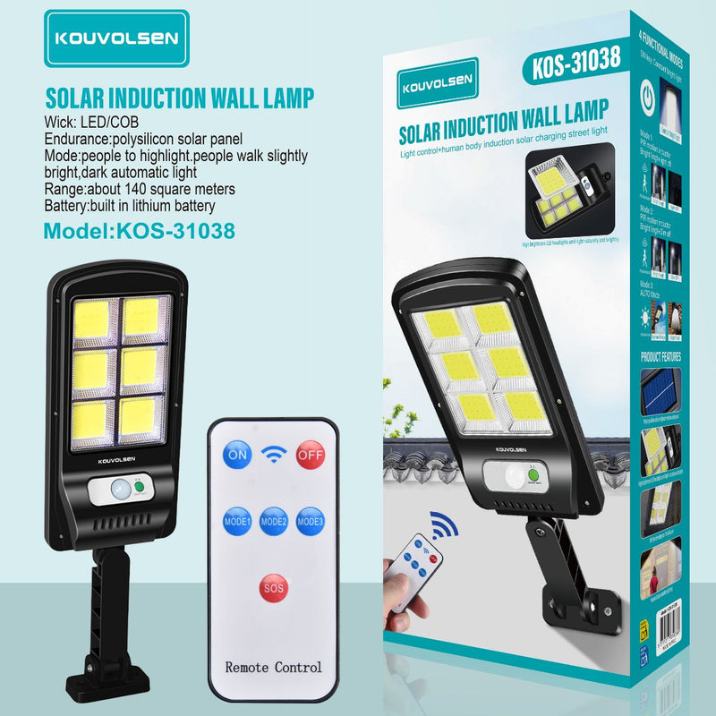 Lámpara Solar LED de Pared con Sensor de Movimiento y Control Remoto. 3 modos de Iluminación. Foco Luz Exterior Impermeable.