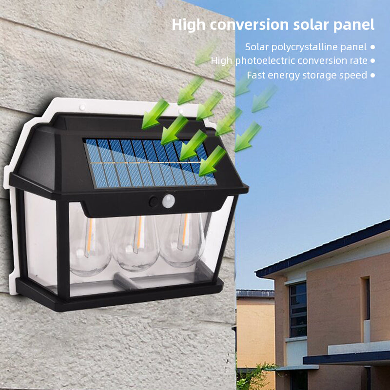 Lámpara Solar LED De Pared Con Sensor De Movimiento. Luz Exterior 28W C. 900 lúmenes. 3 niveles De Brillo.