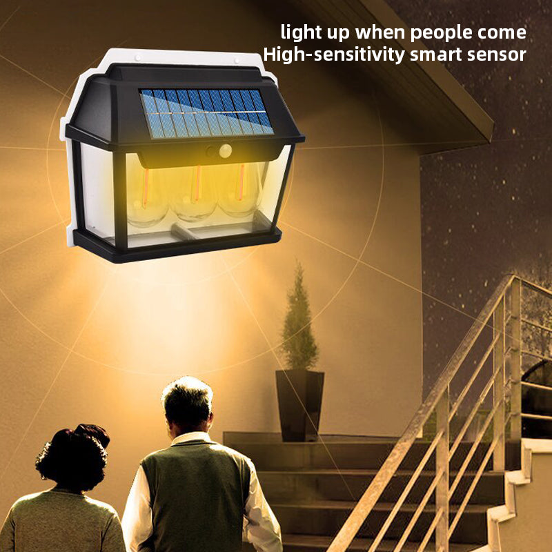 Lámpara Solar LED De Pared Con Sensor De Movimiento. Luz Exterior 28W C. 900 lúmenes. 3 niveles De Brillo.