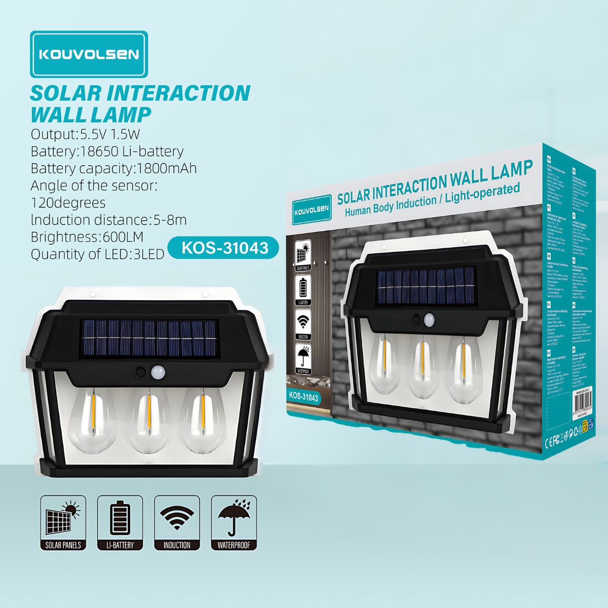Lámpara Solar LED De Pared Con Sensor De Movimiento. Luz Exterior 28W C. 900 lúmenes. 3 niveles De Brillo.