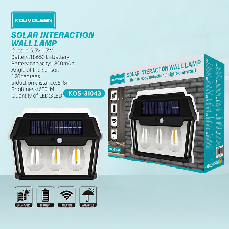 Lámpara Solar LED De Pared Con Sensor De Movimiento. Luz Exterior 28W C. 900 lúmenes. 3 niveles De Brillo.