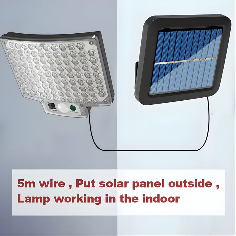 Lámpara Solar LED De Pared Split Con Panel Solar Separado. Luz Exterior De 30W Con Sensor De Movimiento. 104 LEDs. 3 Modos De Iluminación.