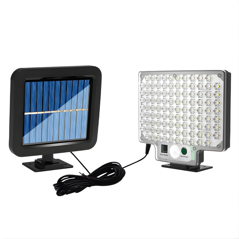 Lámpara Solar LED De Pared Split Con Panel Solar Separado. Luz Exterior De 30W Con Sensor De Movimiento. 104 LEDs. 3 Modos De Iluminación.