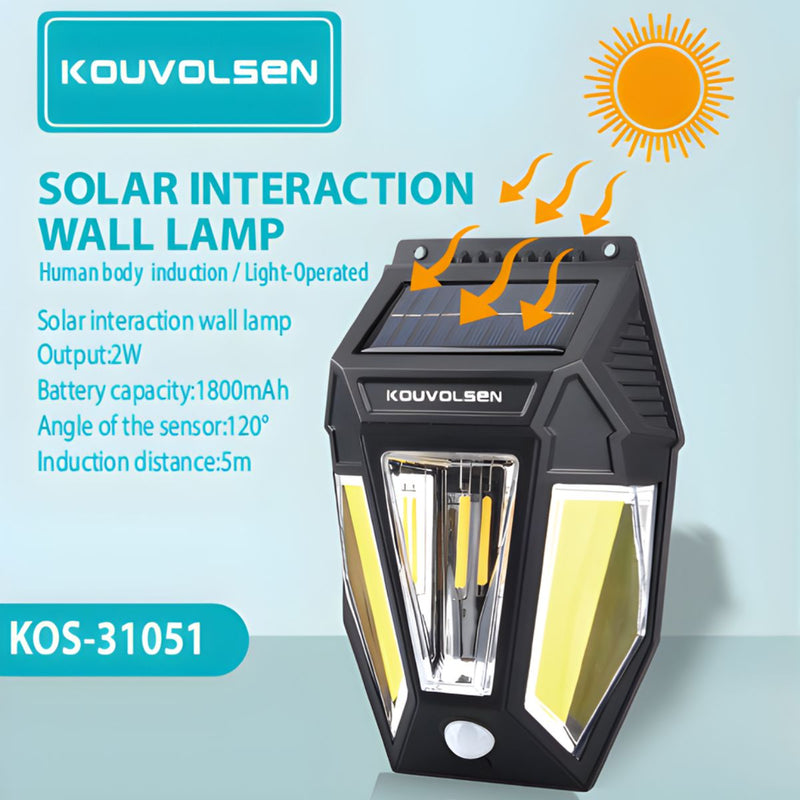Lámpara Solar LED De Pared Con Sensor De Movimiento. Luz Exterior De 2W Con Carga Solar. 4 Modos De Iluminación.