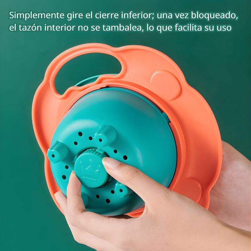 Tazón infantil Antiderrames. Plato giratorio 360° con tapa. Bowl antivuelco para bebes y niños.
