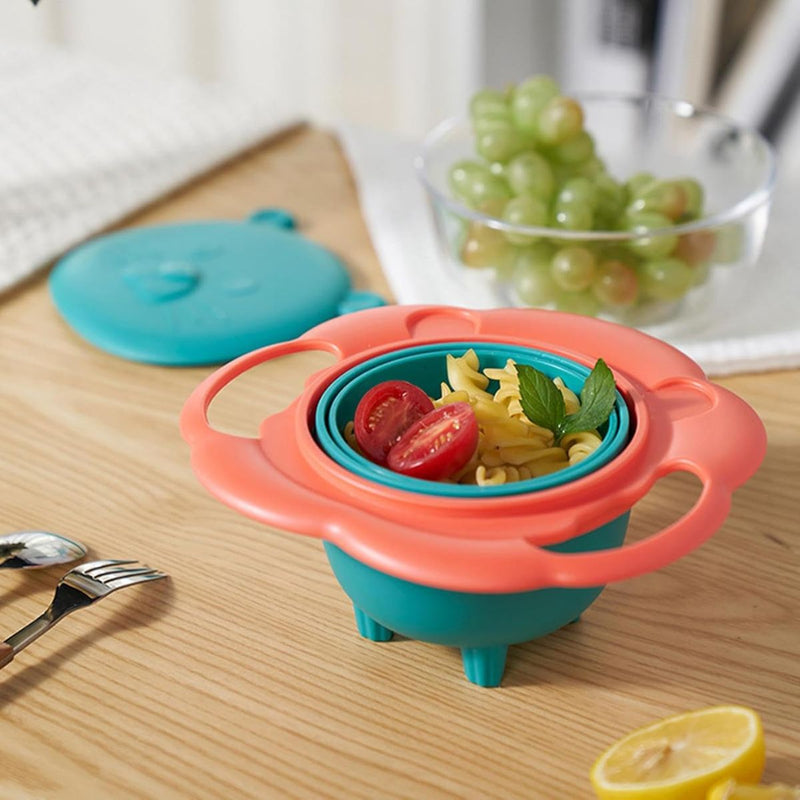 Tazón infantil Antiderrames. Plato giratorio 360° con tapa. Bowl antivuelco para bebes y niños.