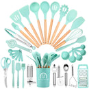 Utensilios de Cocina de Silicona y Madera. Juego de cucharones Completo de 34 Piezas Antiadherentes y Resistentes al Calor.