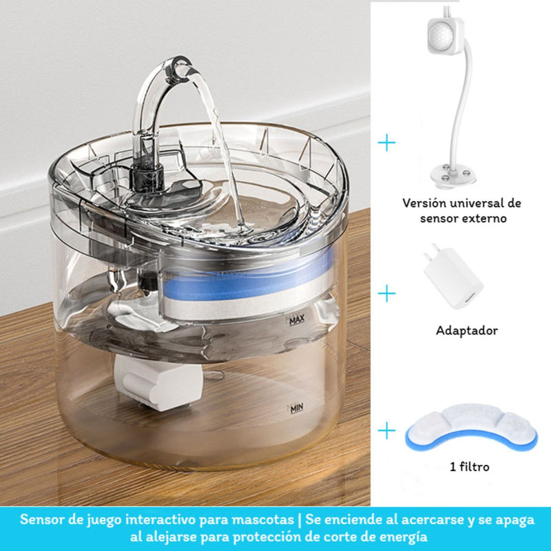 Fuente de Agua Inteligente para Mascotas con Sensor de Movimiento. Bebedero Automático con Filtro para perros o gatos.