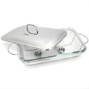Bandeja de comida para buffet. Chafing Dish de Vidrio 3.6 L con Soporte. Bandeja rectangular para catering.