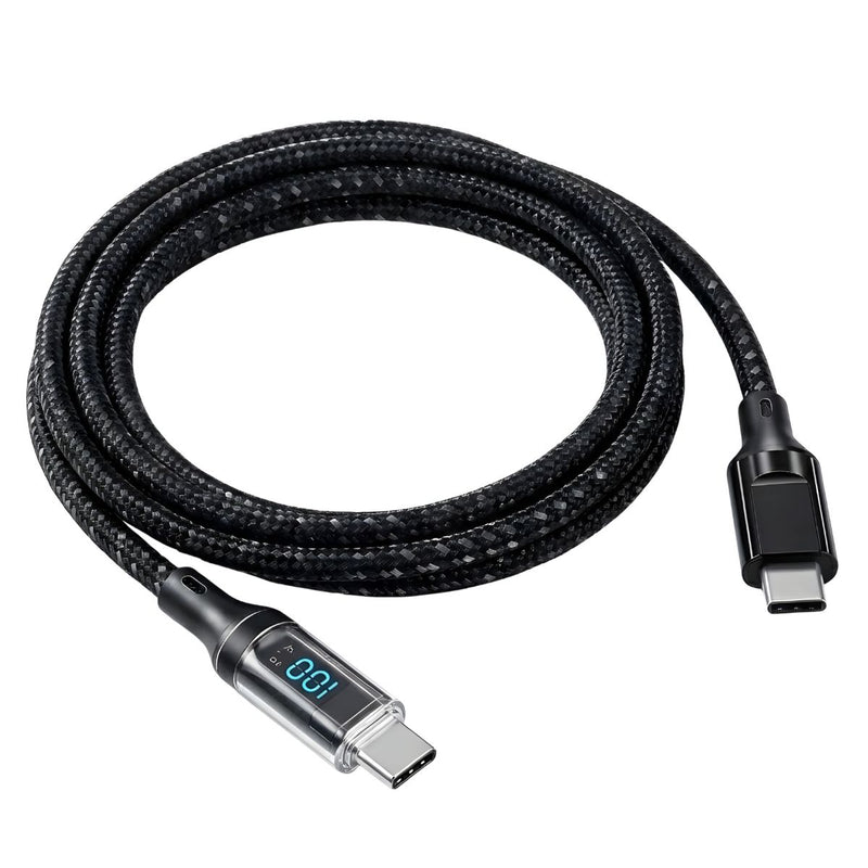 Cable USB-C a USB-C de 2M. Con display digital Ideal para Smartphones, Tablets y Laptops. Cable de carga rápida reforzado de nylon.