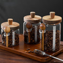 Frascos de Vidrio Herméticos para Alimentos con Tapa de Madera y Cuchara (Set de 3 piezas). Tarros de Almacenamiento. Recipientes de cocina.
