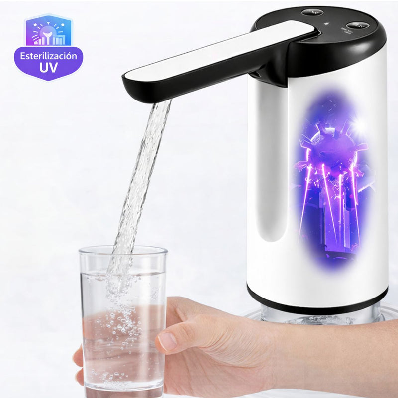 Dispensador de Agua Eléctrico con Esterilización UV. Bomba Automática Recargable USB-C, Diseño Plegable Portátil de ABS con Modos 12s/60s/Continuo para Garrafones