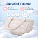 Bolso Tote Acolchado Grande Para Laptop 15.6". Bolsa universitaria De Hombro Ligera Con Múltiples Bolsillos Y Capacidad 20L. Color blanco.