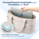 Bolso Tote Acolchado Grande Para Laptop 15.6". Bolsa universitaria De Hombro Ligera Con Múltiples Bolsillos Y Capacidad 20L. Color blanco.