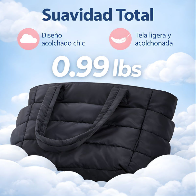 Bolso Tote Acolchado Grande Para Laptop 15.6". Bolso Universitario De Hombro Ligera Con Múltiples Bolsillos Y Capacidad 20L. Color negro.