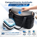 Bolso Tote Acolchado Grande Para Laptop 15.6". Bolso Universitario De Hombro Ligera Con Múltiples Bolsillos Y Capacidad 20L. Color negro.