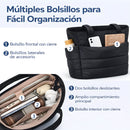 Bolso Tote Acolchado Grande Para Laptop 15.6". Bolso Universitario De Hombro Ligera Con Múltiples Bolsillos Y Capacidad 20L. Color negro.