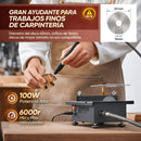Sierra de Mesa Multifuncional 100W 6000rpm con Corte en Ángulo 0–90°. Mini mototool de Banco con Eje Flexible 110V. Incluye discos y accesorios.