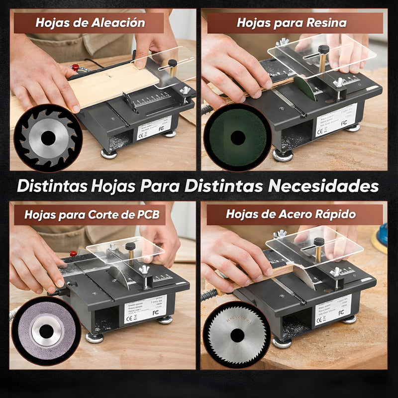 Sierra de Mesa Multifuncional 100W 6000rpm con Corte en Ángulo 0–90°. Mini mototool de Banco con Eje Flexible 110V. Incluye discos y accesorios.