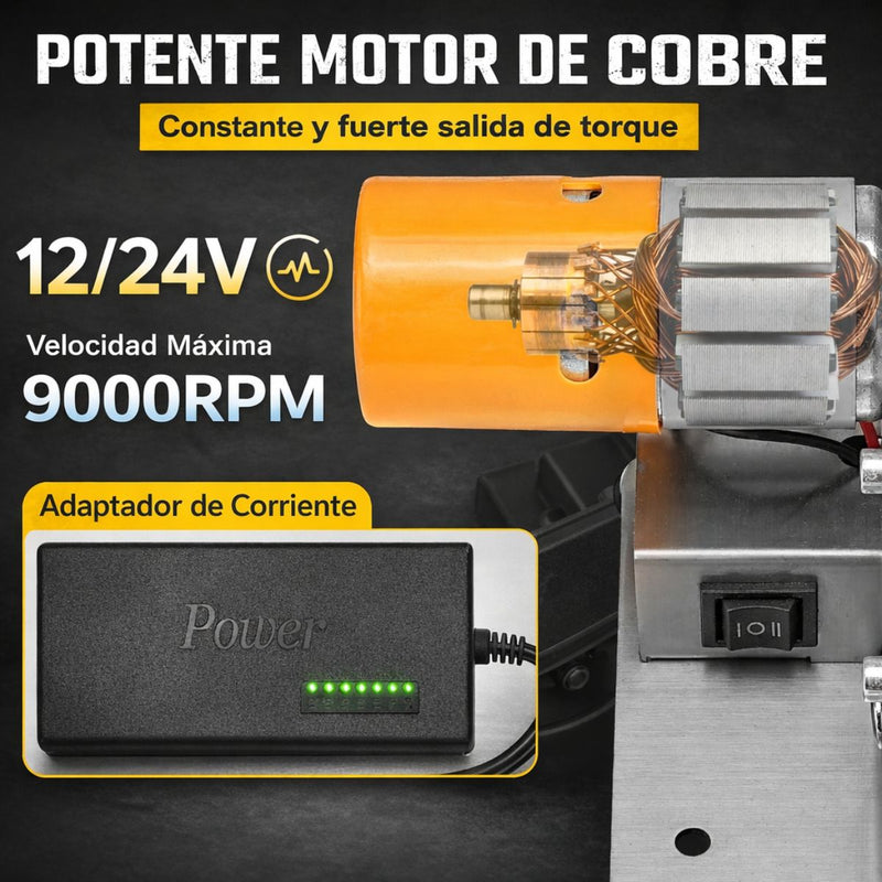 Lijadora de Banda 9000RPM con Motor 775 de Doble Eje. Afilador de Herramientas 110V con Control de 7 Velocidades. Incluye 30 Bandas de Lija y Accesorios.