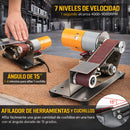 Lijadora de Banda 9000RPM con Motor 775 de Doble Eje. Afilador de Herramientas 110V con Control de 7 Velocidades. Incluye 30 Bandas de Lija y Accesorios.