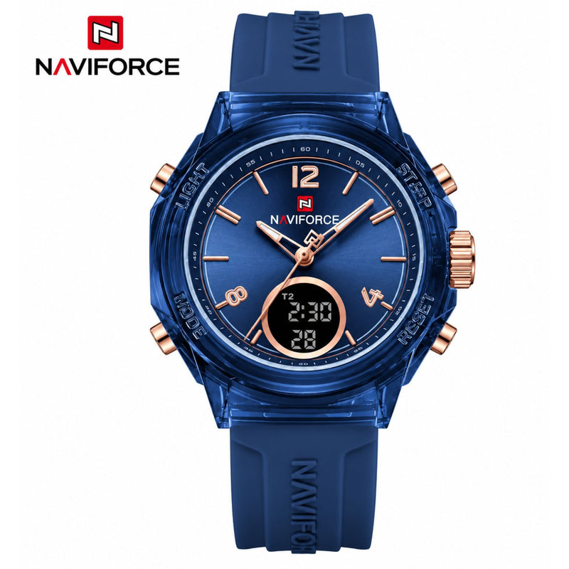 Naviforce Reloj Analógico y Digital Azul Oscuro con Pantalla LCD, Correa de Silicona, Diámetro de 35 mm y Resistencia al Agua 5 ATM.