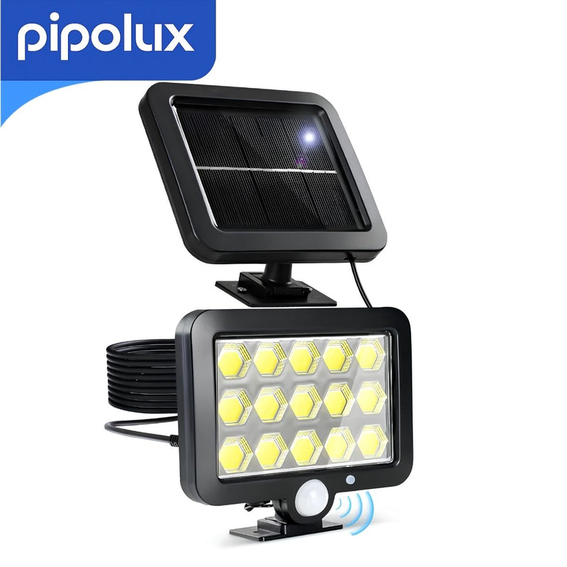 Lámpara Solar LED con Sensor de Movimiento y Panel Separado, Luz Cálida de ABS. Reflector Exterior Recargable con Batería 1200mAh (14.8x12.7x2.4cm)
