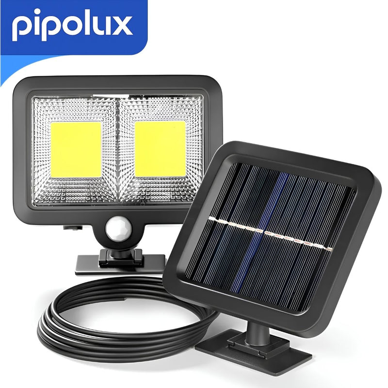 Lámpara Solar LED con Sensor de Movimiento 120° y Panel Separado, Luz Cálida de ABS. Reflector Exterior Recargable con Batería 1200mAh (14.8x12.7x2.4cm)