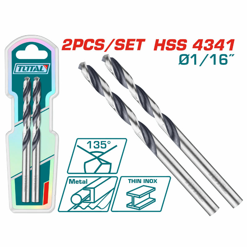 Brocas para Metal HSS 4341 1/16" 135º Set de 2 piezas.